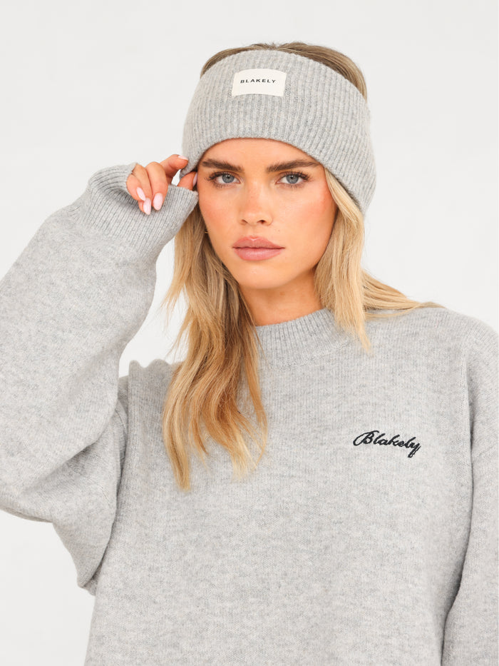 Label Knitted Headband - Marl Grey