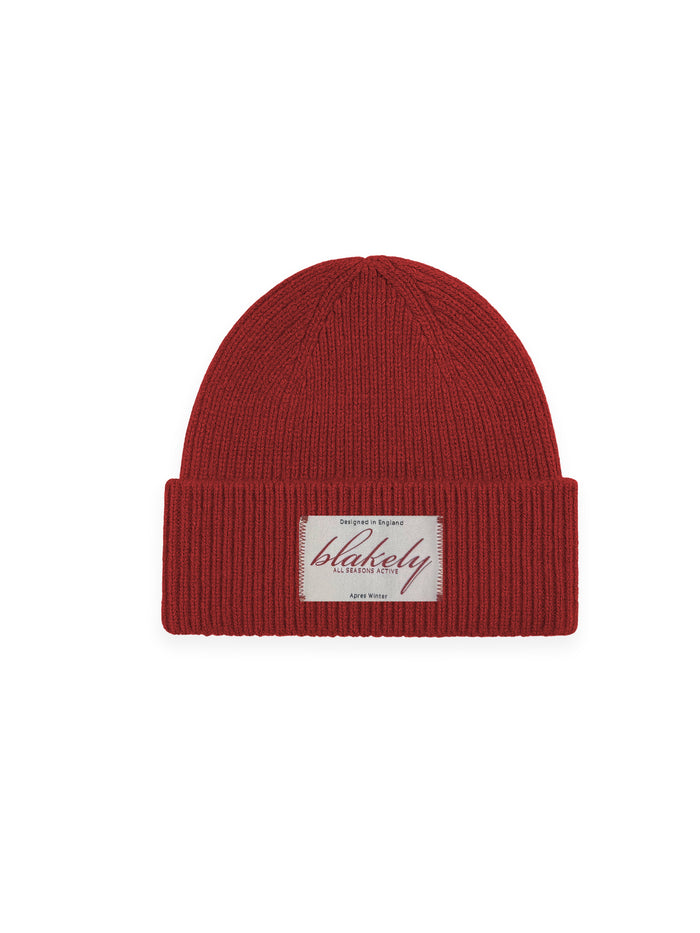 Script Label Knit Beanie - Cherry Red