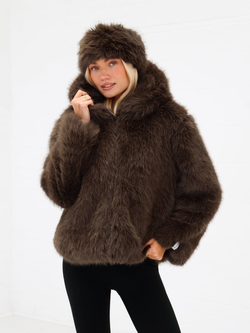Gigi Faux Fur Headband - Dark Brown