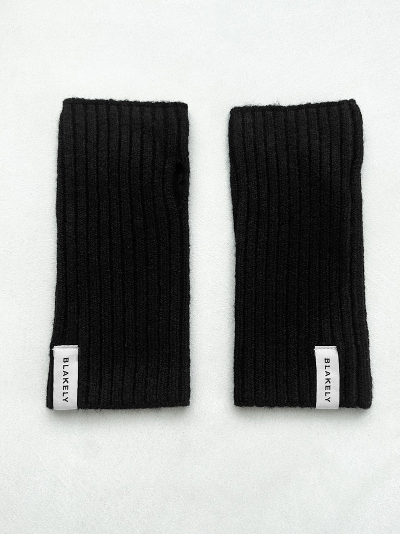 Label Knitted Wrist Warmers - Black