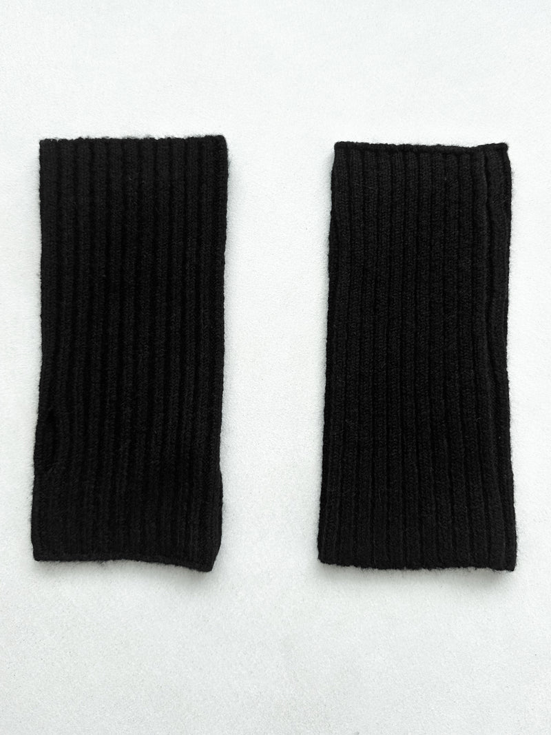 Label Knitted Wrist Warmers - Black
