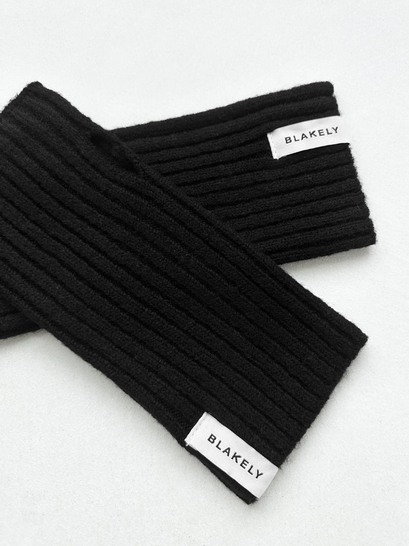 Label Knitted Wrist Warmers - Black