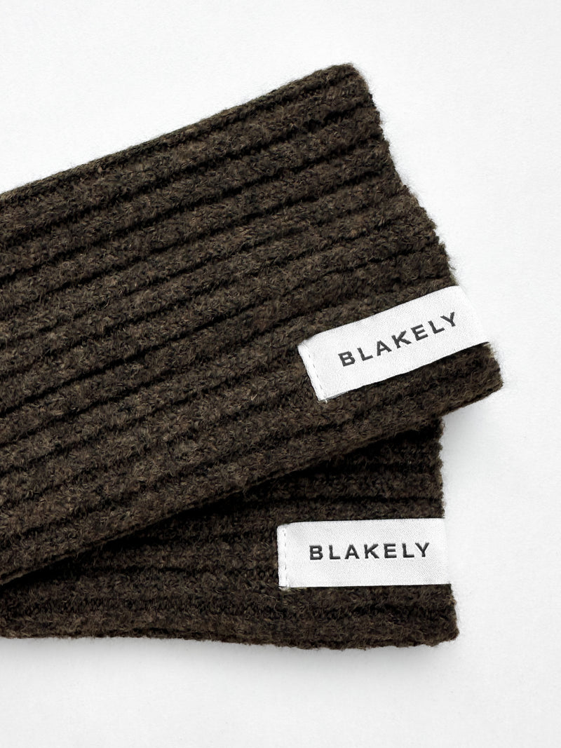 Label Knitted Wrist Warmers - Chocolate Brown