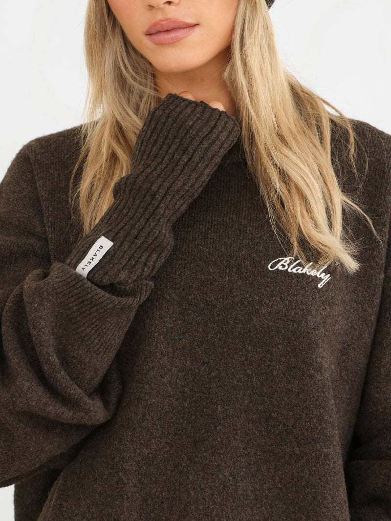 Label Knitted Wrist Warmers - Chocolate Brown