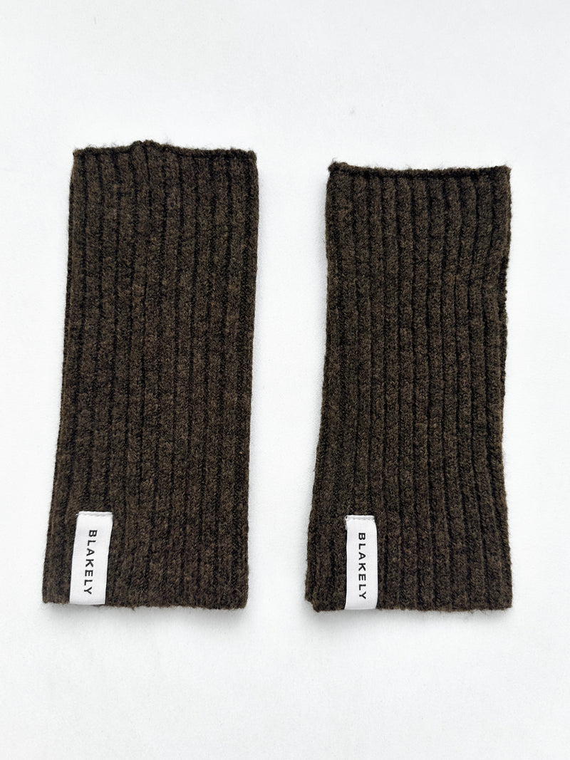 Label Knitted Wrist Warmers - Chocolate Brown
