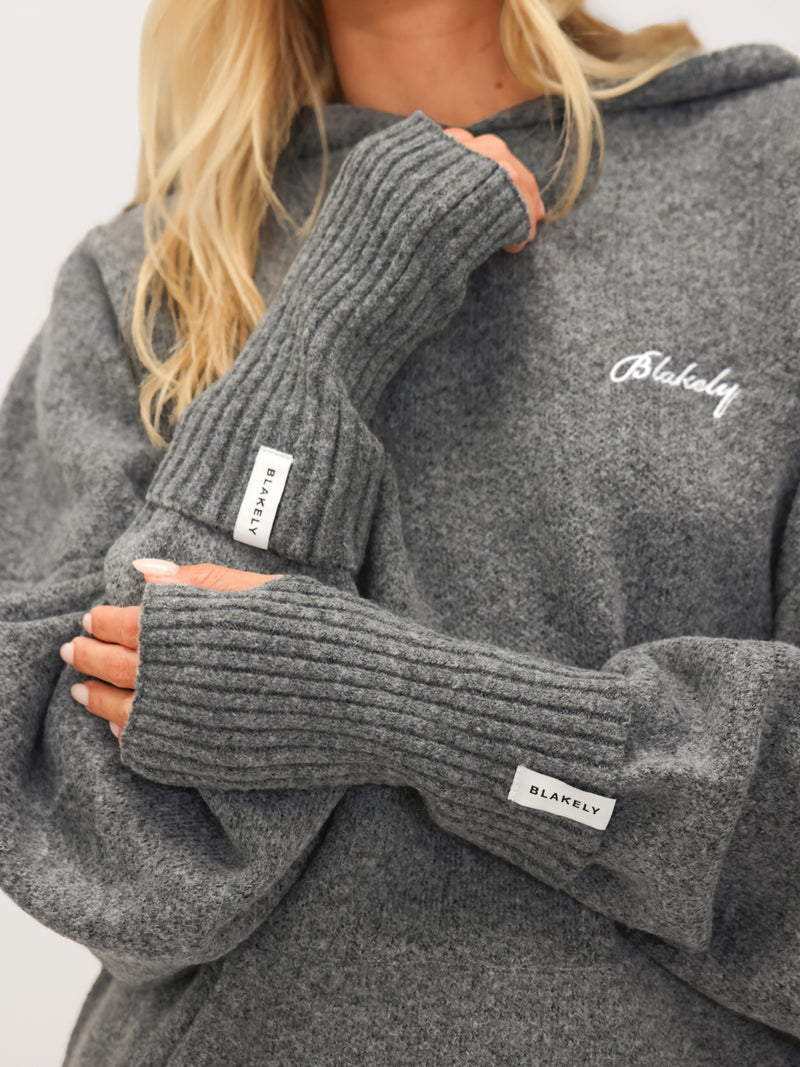 Label Knitted Wrist Warmers - Marl Charcoal