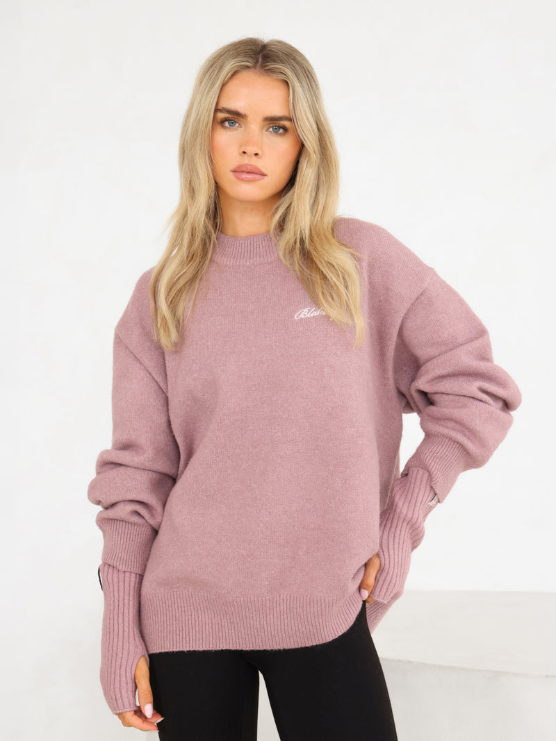 Label Knitted Wrist Warmers - Dusty Pink