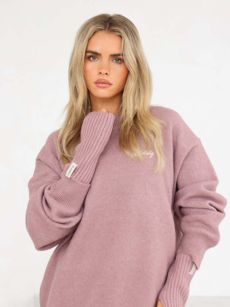 Label Knitted Wrist Warmers - Dusty Pink