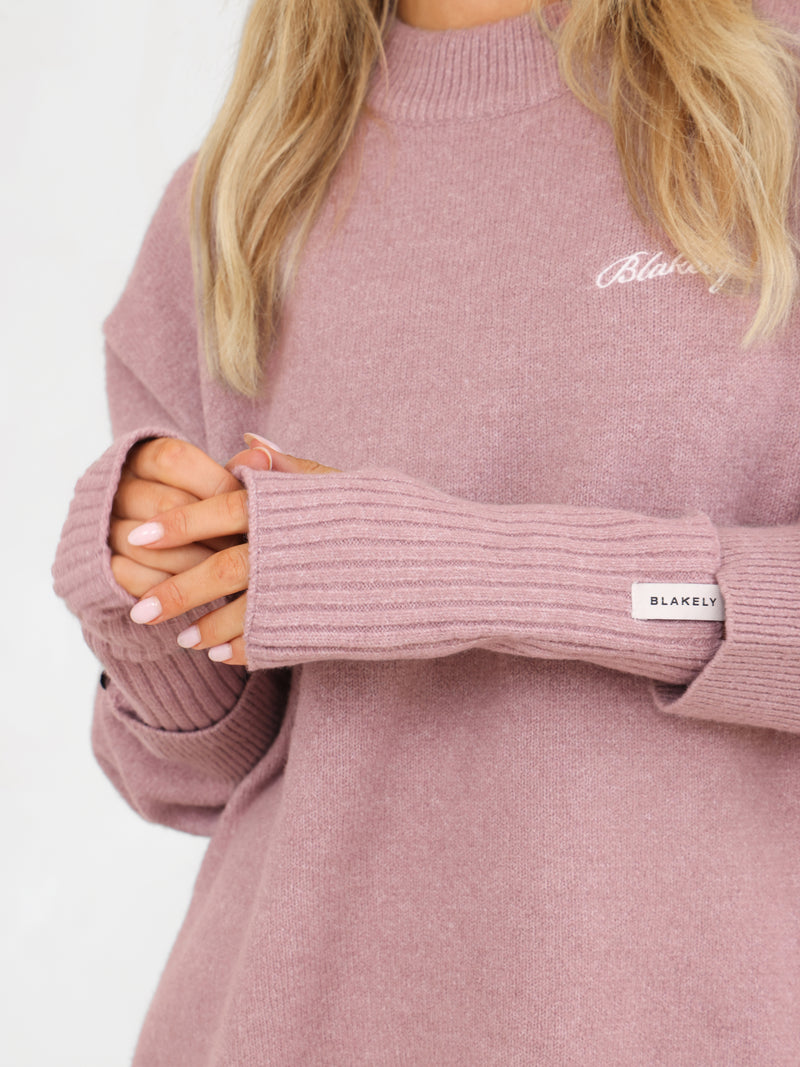 Label Knitted Wrist Warmers - Dusty Pink