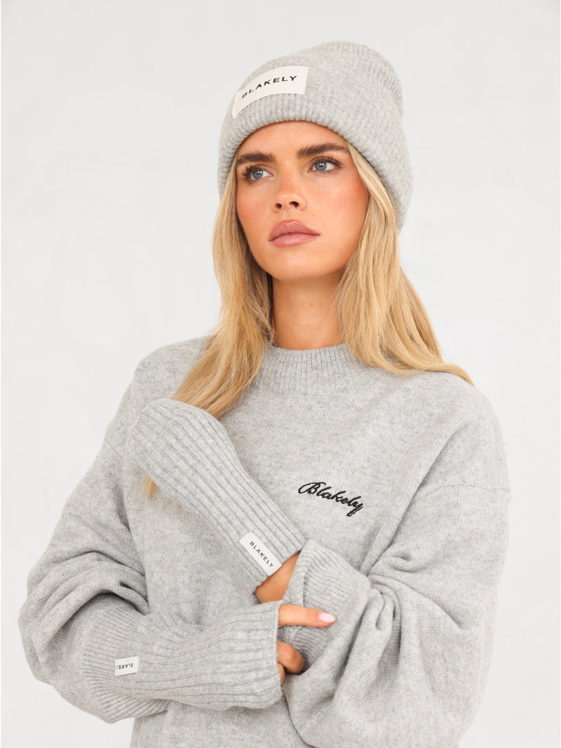 Label Knitted Wrist Warmers - Marl Grey