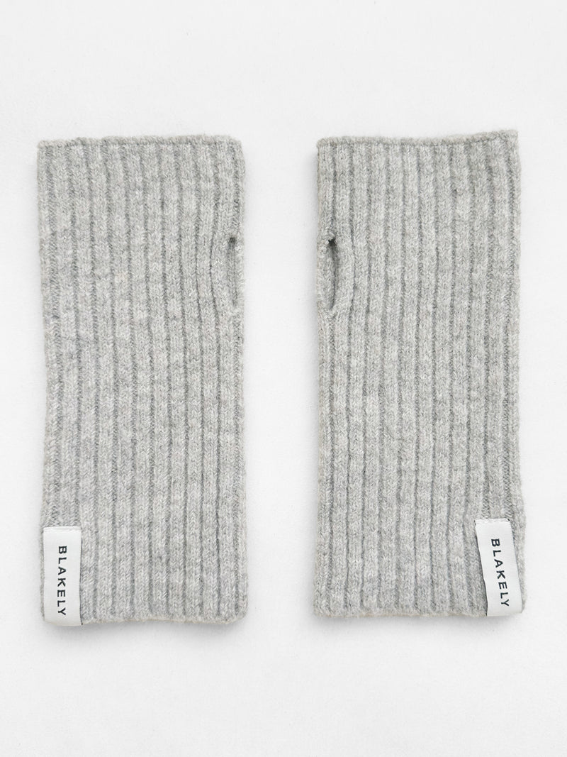 Label Knitted Wrist Warmers - Marl Grey