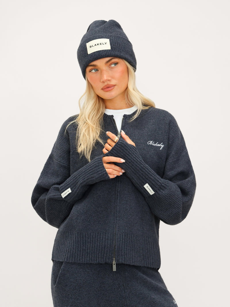 Label Knitted Wrist Warmers - True Navy