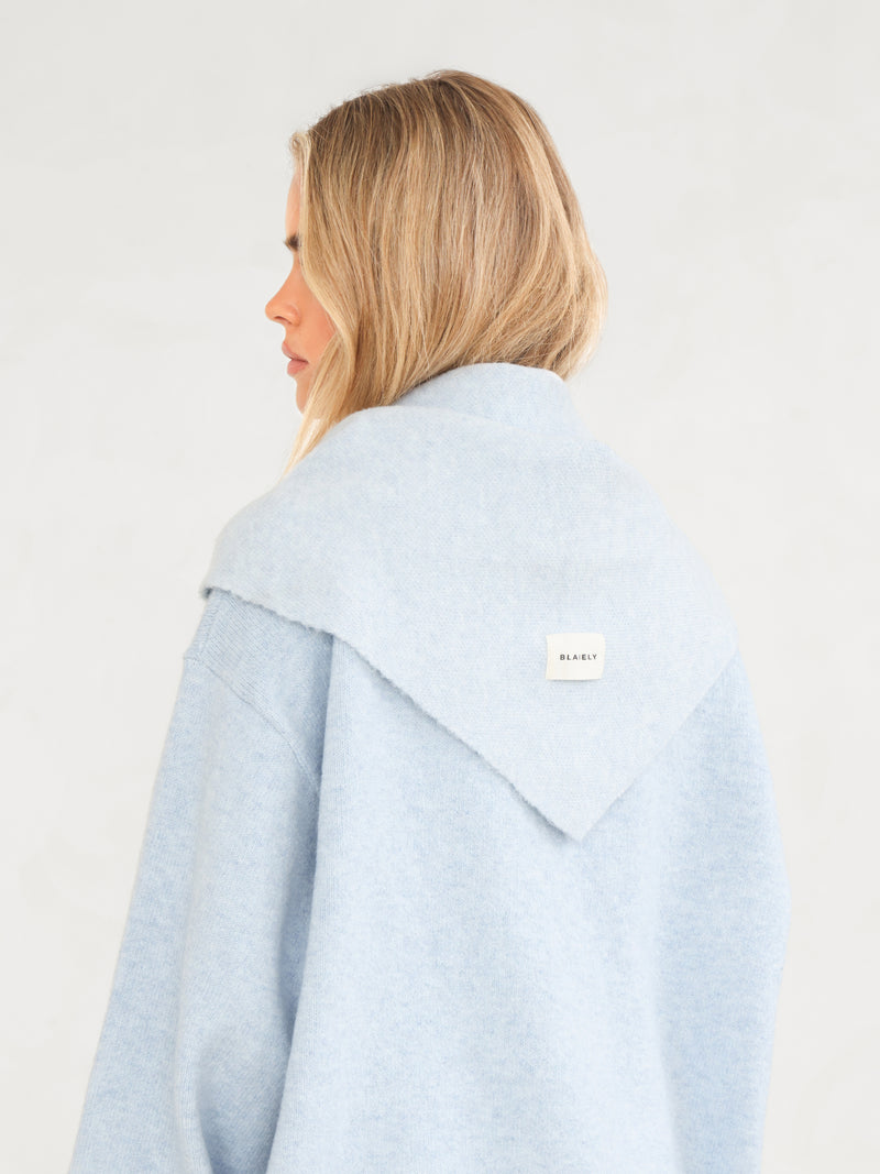 Label Knitted Triangle Scarf - Baby Blue
