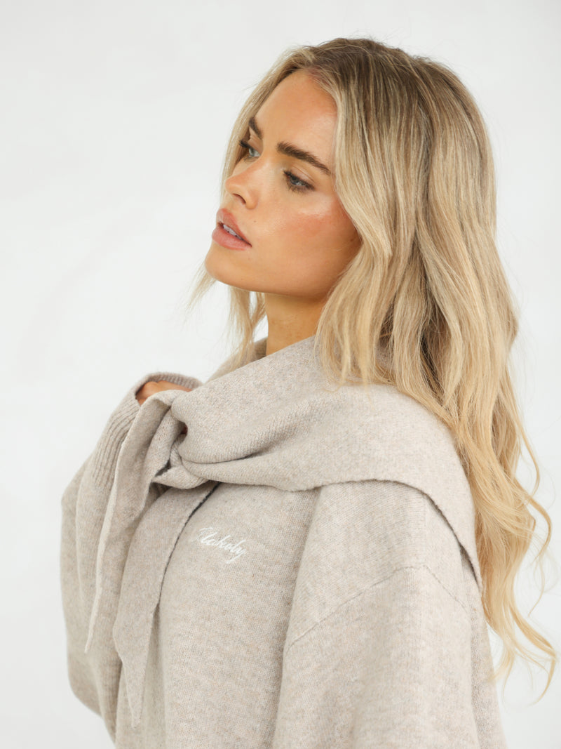Label Knitted Triangle Scarf - Toasted Taupe