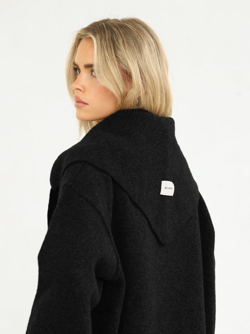 Label Knitted Triangle Scarf - Black
