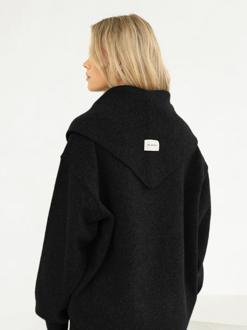 Label Knitted Triangle Scarf - Black
