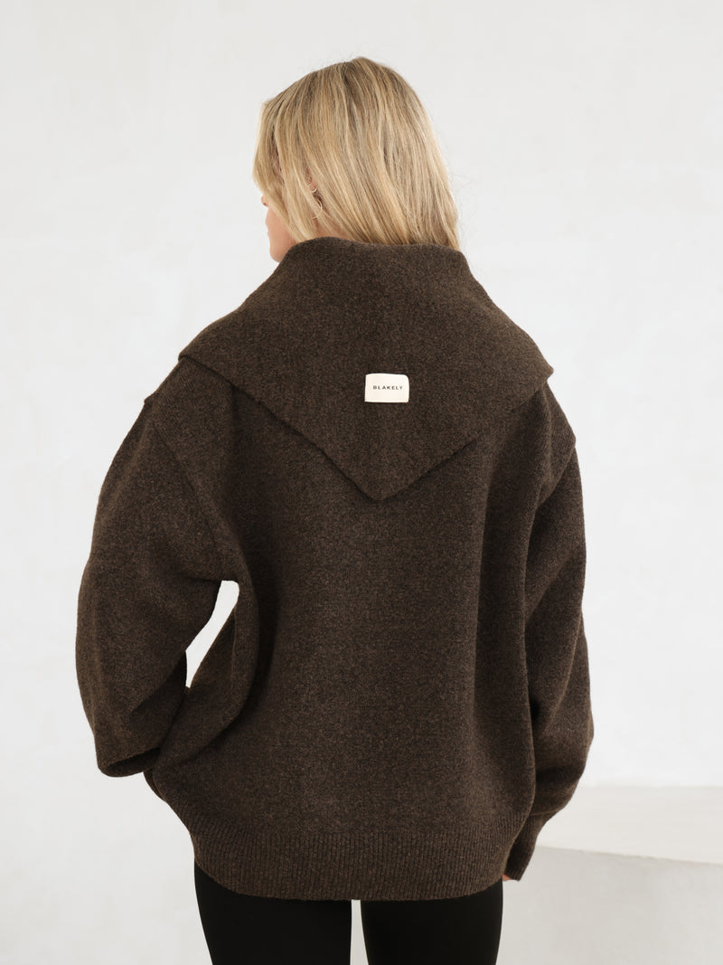 Label Knitted Triangle Scarf - Chocolate Brown