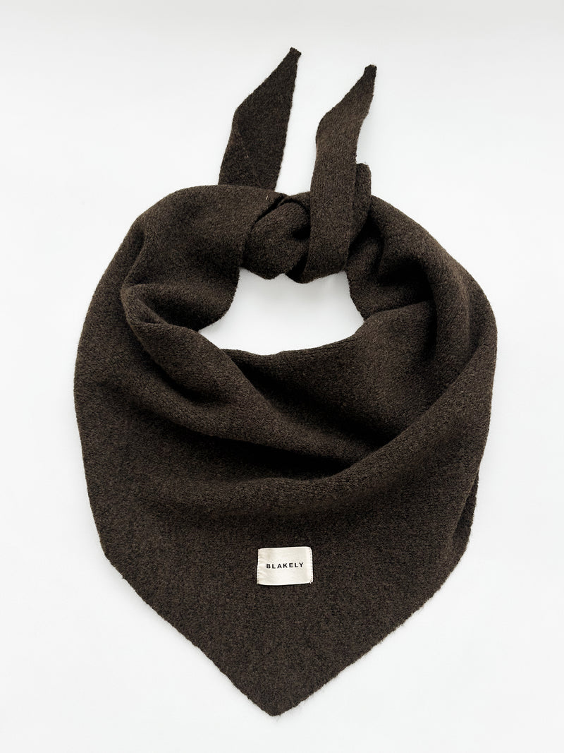 Label Knitted Triangle Scarf - Chocolate Brown