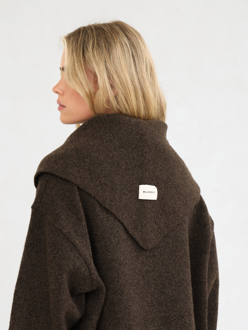 Label Knitted Triangle Scarf - Chocolate Brown