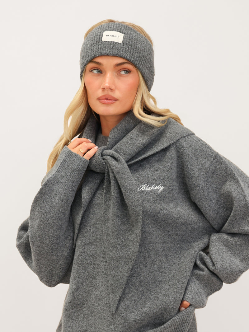 Label Knitted Triangle Scarf - Marl Charcoal