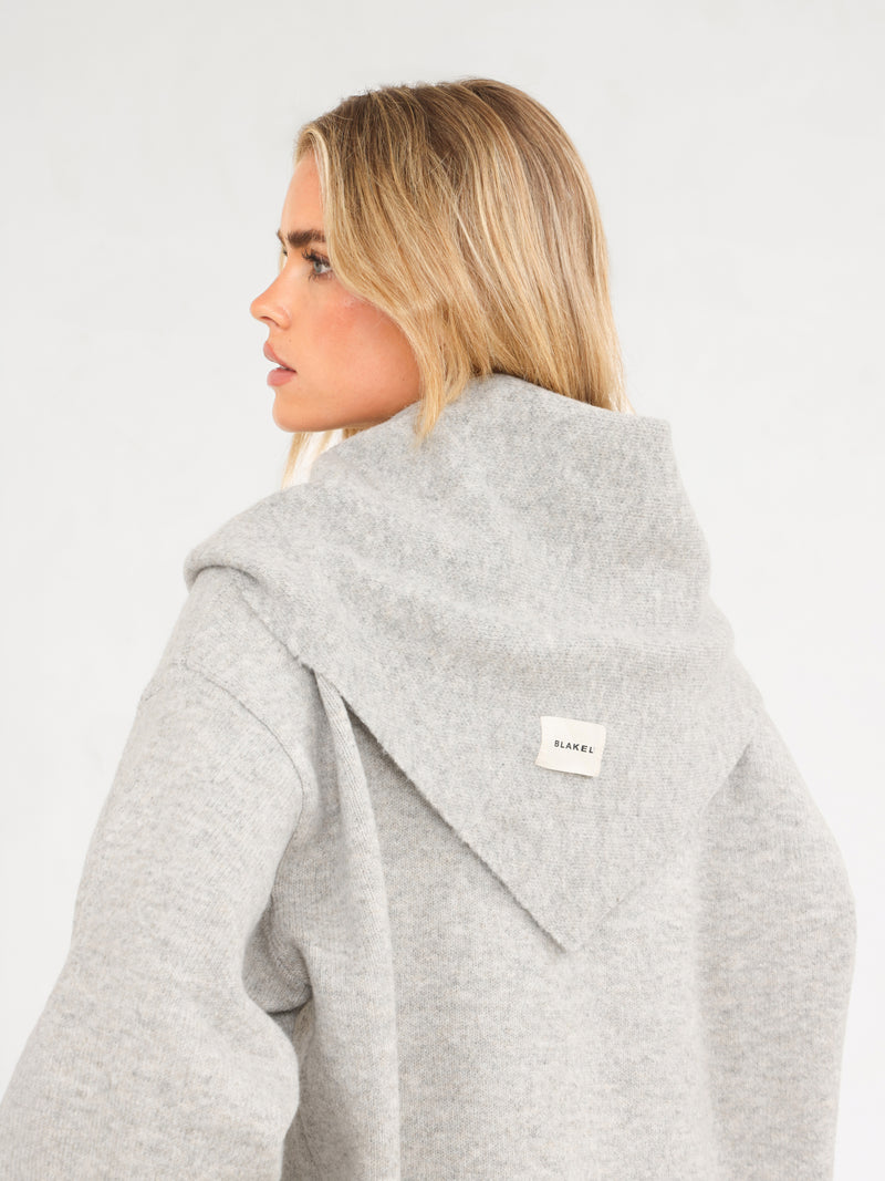 Label Knitted Triangle Scarf - Marl Grey
