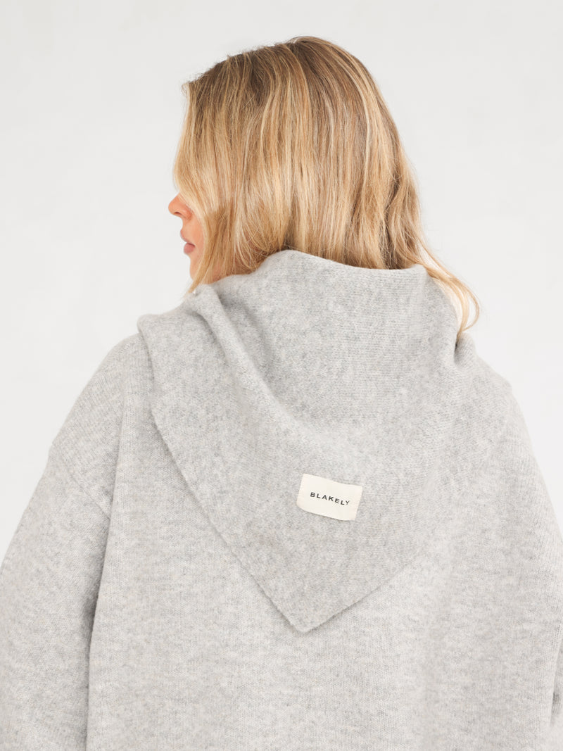 Label Knitted Triangle Scarf - Marl Grey