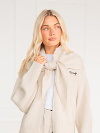 Label Knitted Triangle Scarf - Vanilla
