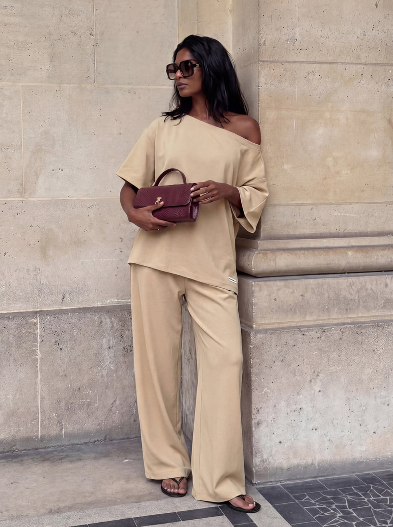 Cleo Off The Shoulder Top - Soft Tan