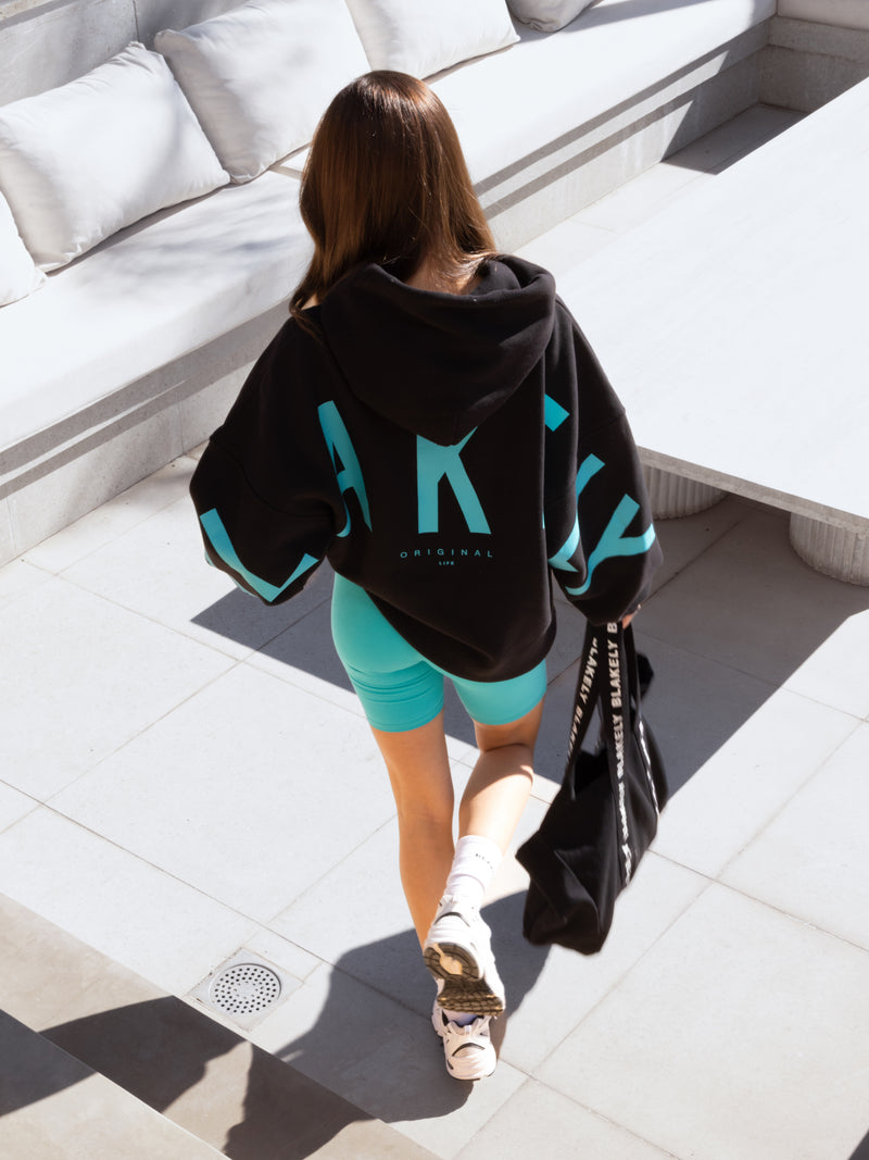 Isabel Oversized Hoodie - Black & Aqua