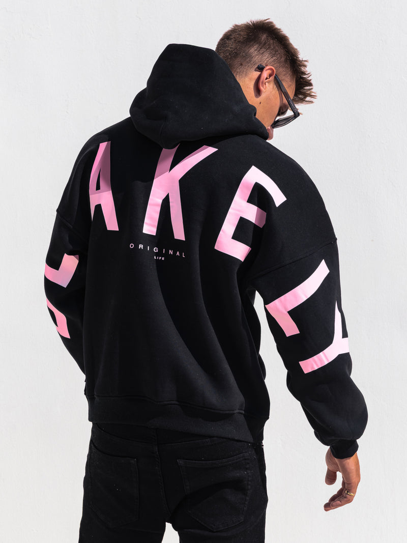 Members Idris Oversized Hoodie - Black & Pink