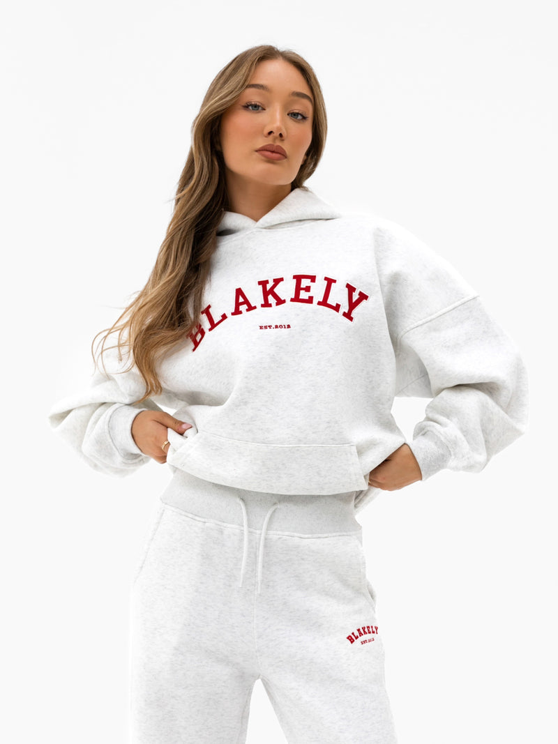 Varsity Oversized Hoodie - Marl White & Chili Red