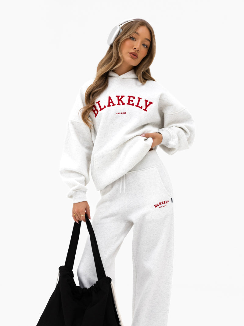 Varsity Oversized Hoodie - Marl White & Chili Red