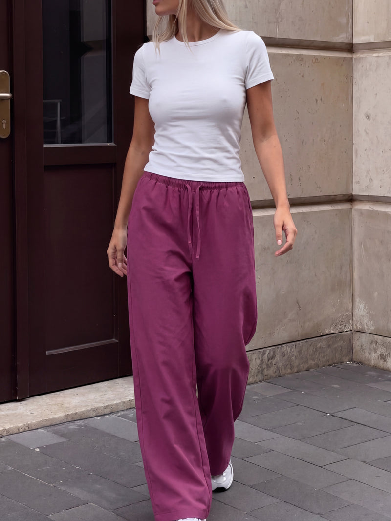 Maya Wide Leg Trousers - Mulberry