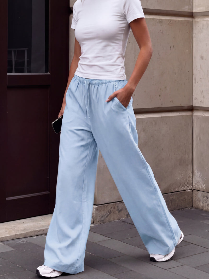 Maya Wide Leg Trousers - Soft Blue