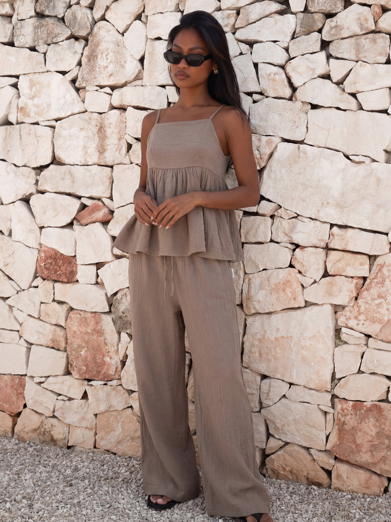 Mila Wide Leg Trousers - Tan