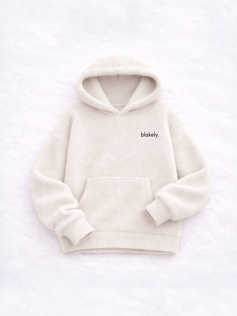 Marley Oversized Knitted Hoodie - Marl White