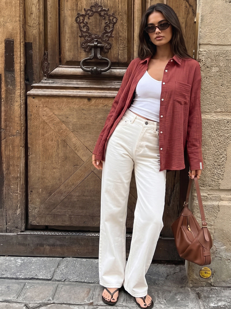Mila Oversized Shirt - Washed Red