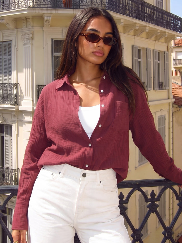 Mila Oversized Shirt - Washed Red