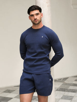 Riad Knitted Long Sleeve T-Shirt - Blue