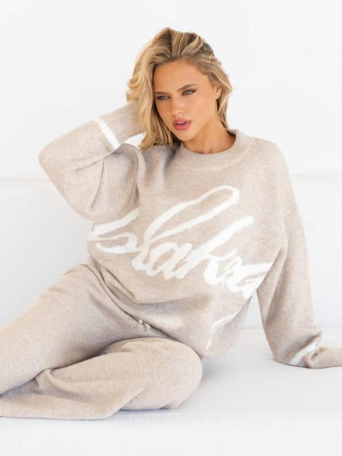Margot Script Oversized Knitted Sweater - Toasted Taupe