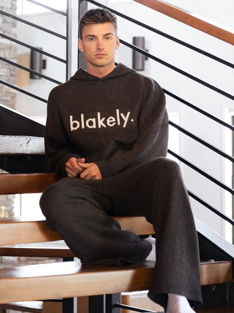 Alfie Knitted Wide Leg Sweatpants - Dark Brown