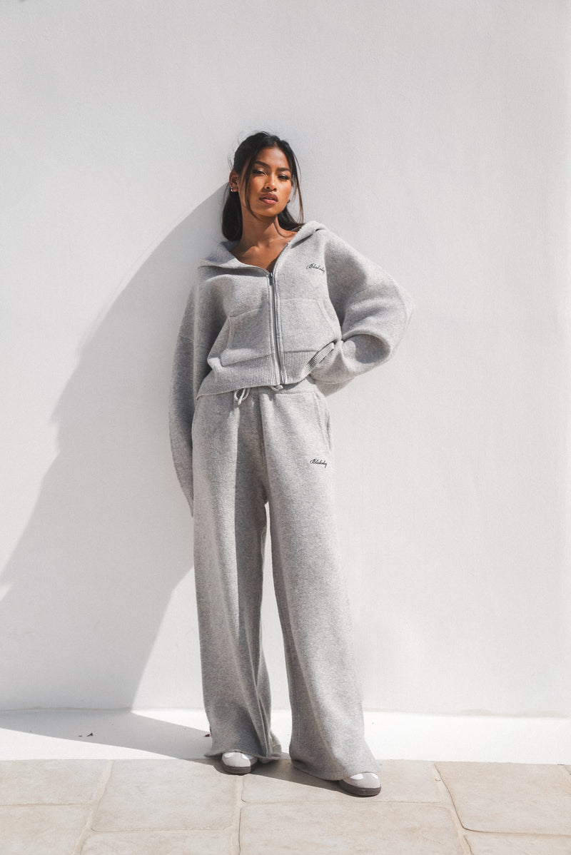 Knitted Wide Leg Sweatpants - Marl Grey