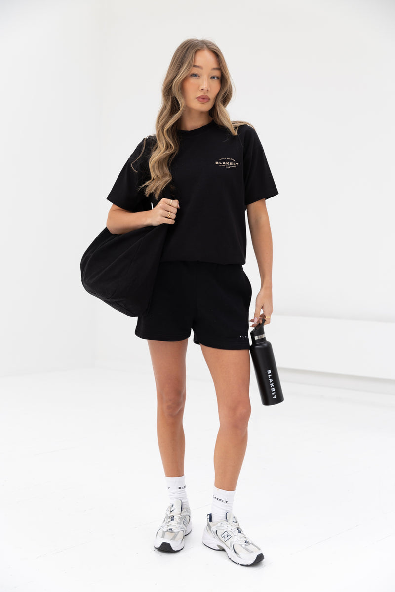 Curved Active Studios T-Shirt & Jogger Shorts Set - Black & Tan