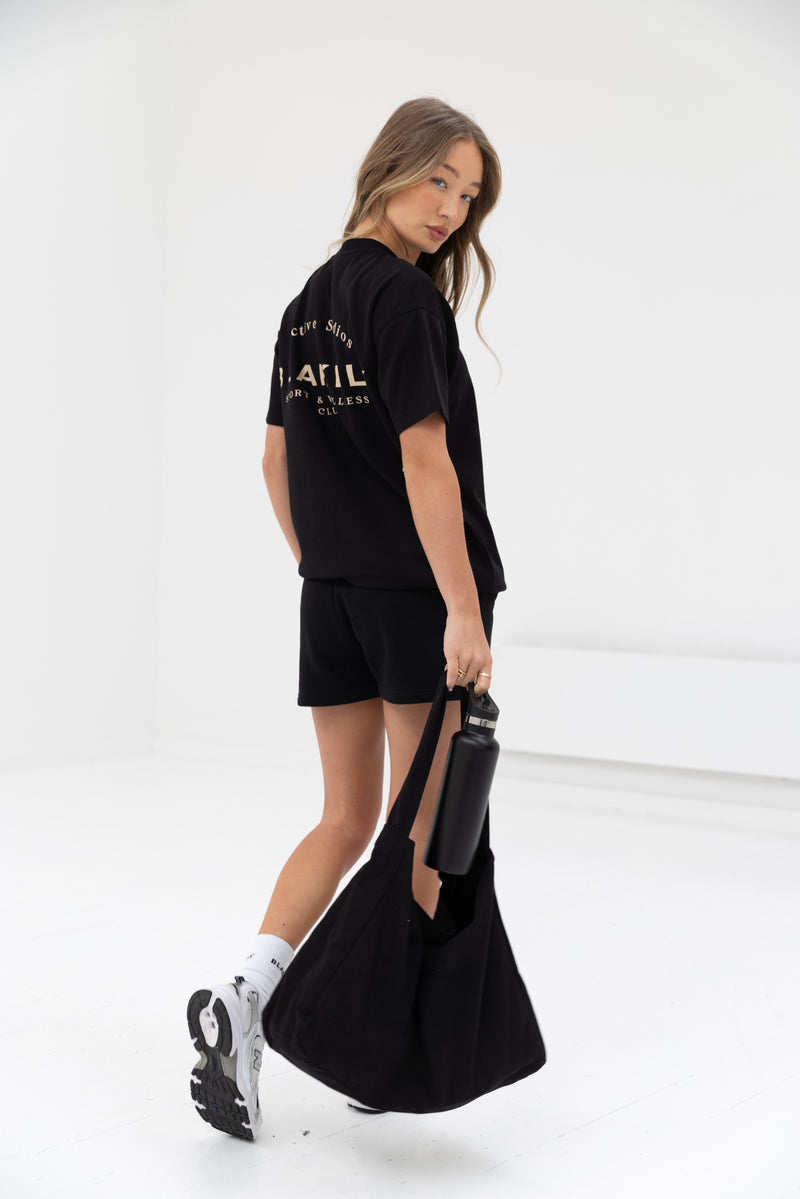 Curved Active Studios T-Shirt & Jogger Shorts Set - Black & Tan