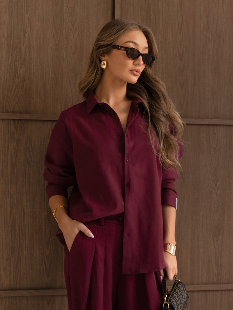 Sabrina Oversized Shirt - Burgundy
