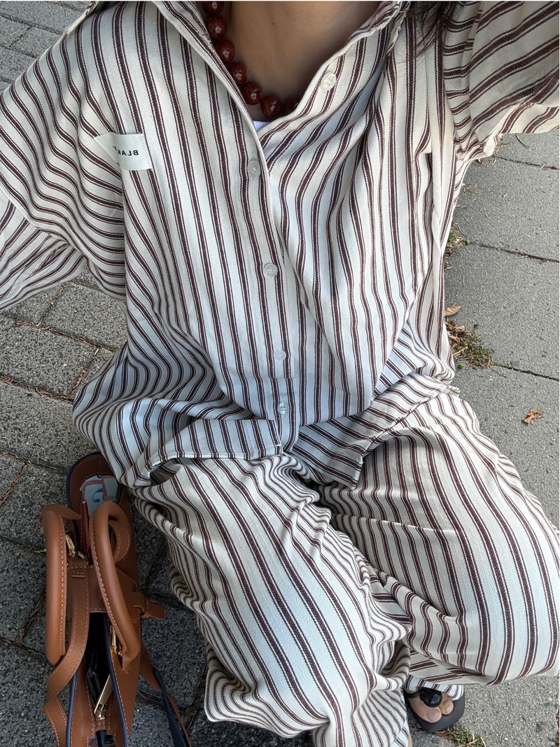 Lou Oversized Stripe Shirt - Chestnut Brown