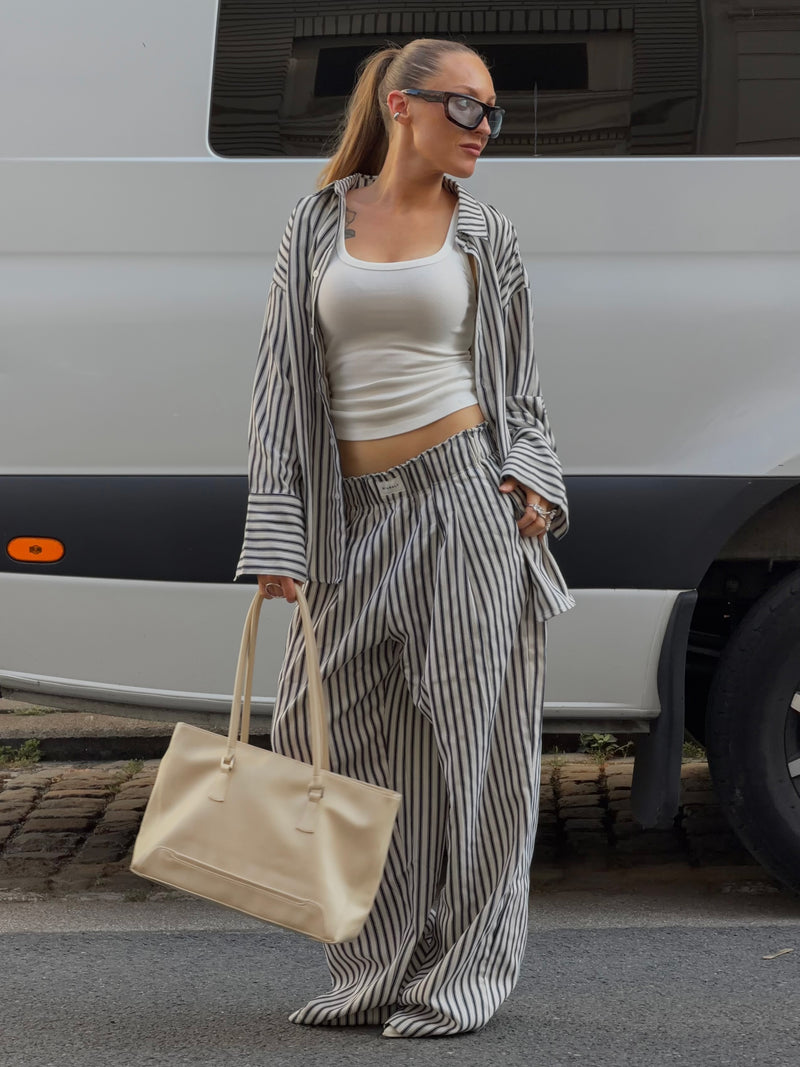 Lou Stripe Trousers - Dark Navy