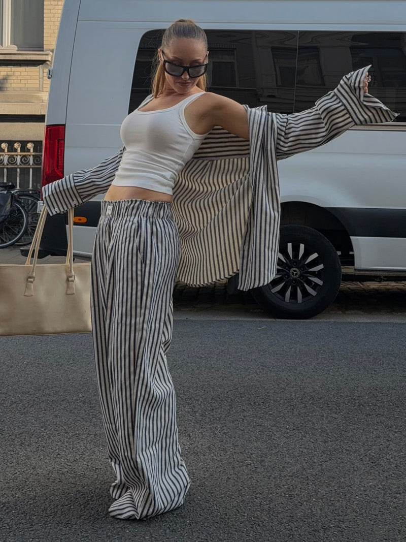 Lou Stripe Trousers - Dark Navy