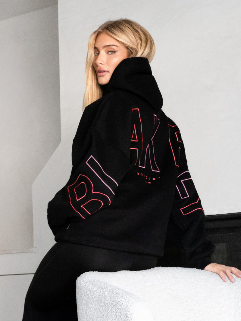 Embroidered Isabel Oversized Hoodie - Black & Pink