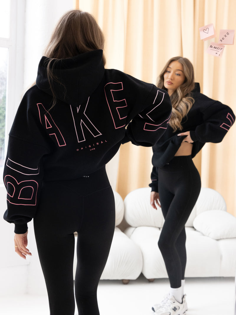Embroidered Isabel Oversized Hoodie - Black & Pink